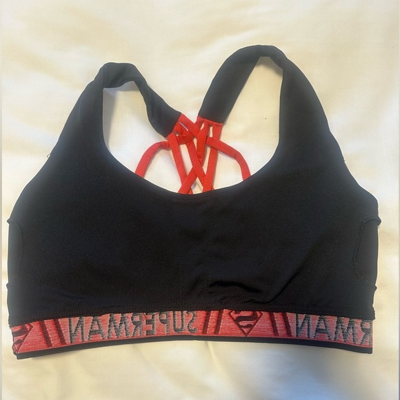 💜3/$30 DC Comics Size Large Superman Black Sports Bra with Red Straps - Picture 4 of 5